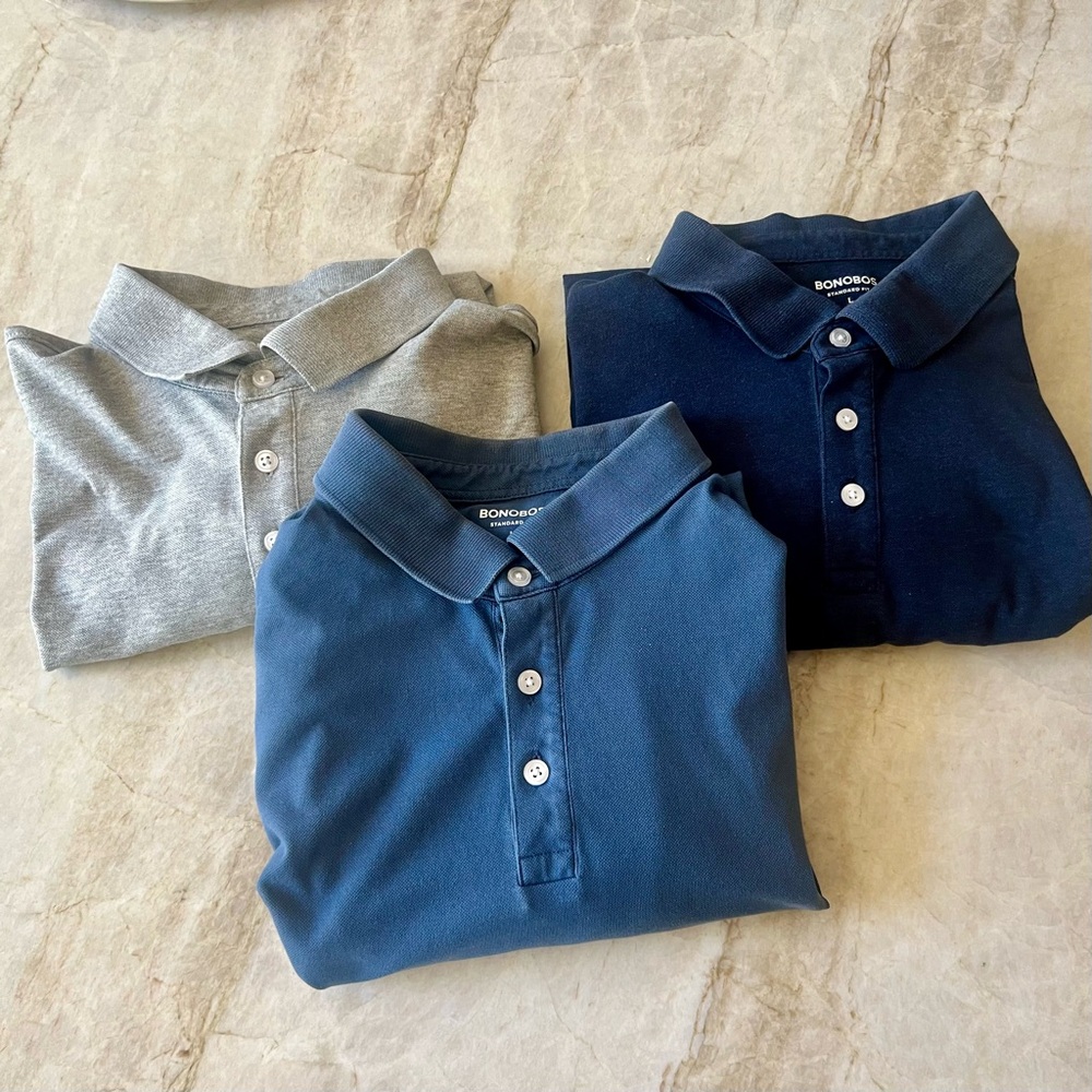 Bonobos Pique polos set of 3. Size large.